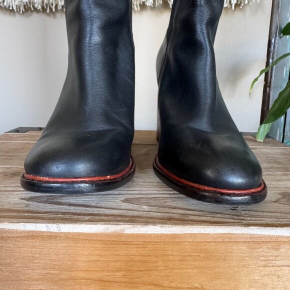 KELSI DAGGER BROOKLYN Black Leather Knit Over The Knee Curved Block Heel Boots - Picture 5 of 16